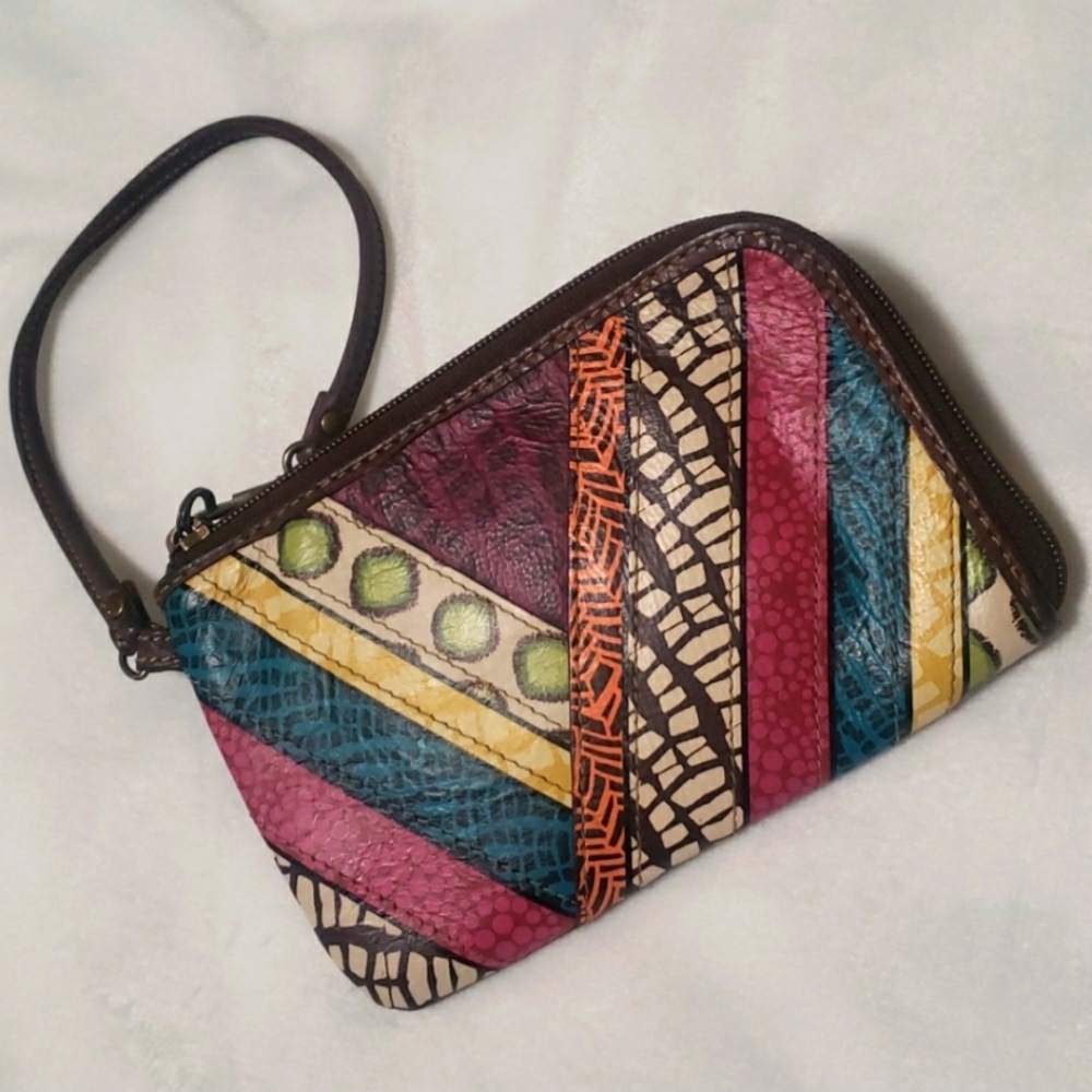 Fossil Leather Zip Around Patchwork Wristlet - image 1